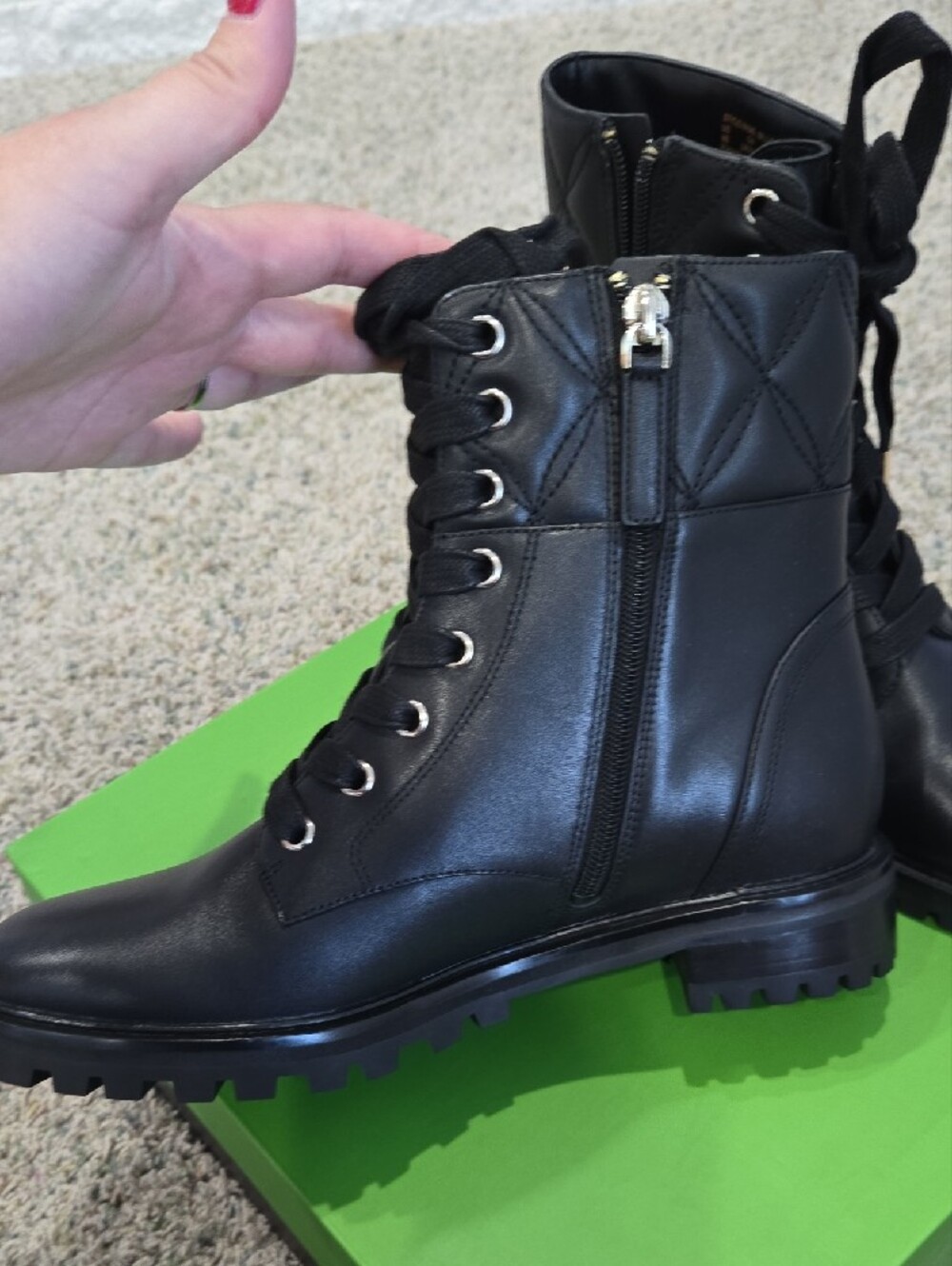 kate spade New York Black Quilted Lace-Up Combat Boots - Picture 3 of 7